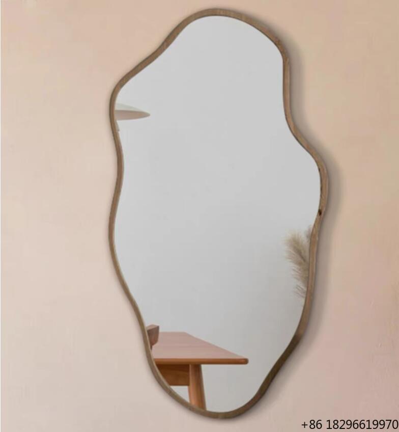 Home Bathroom Glass - Irregular Asymmetrical Wooden Wall Mirror Nordic