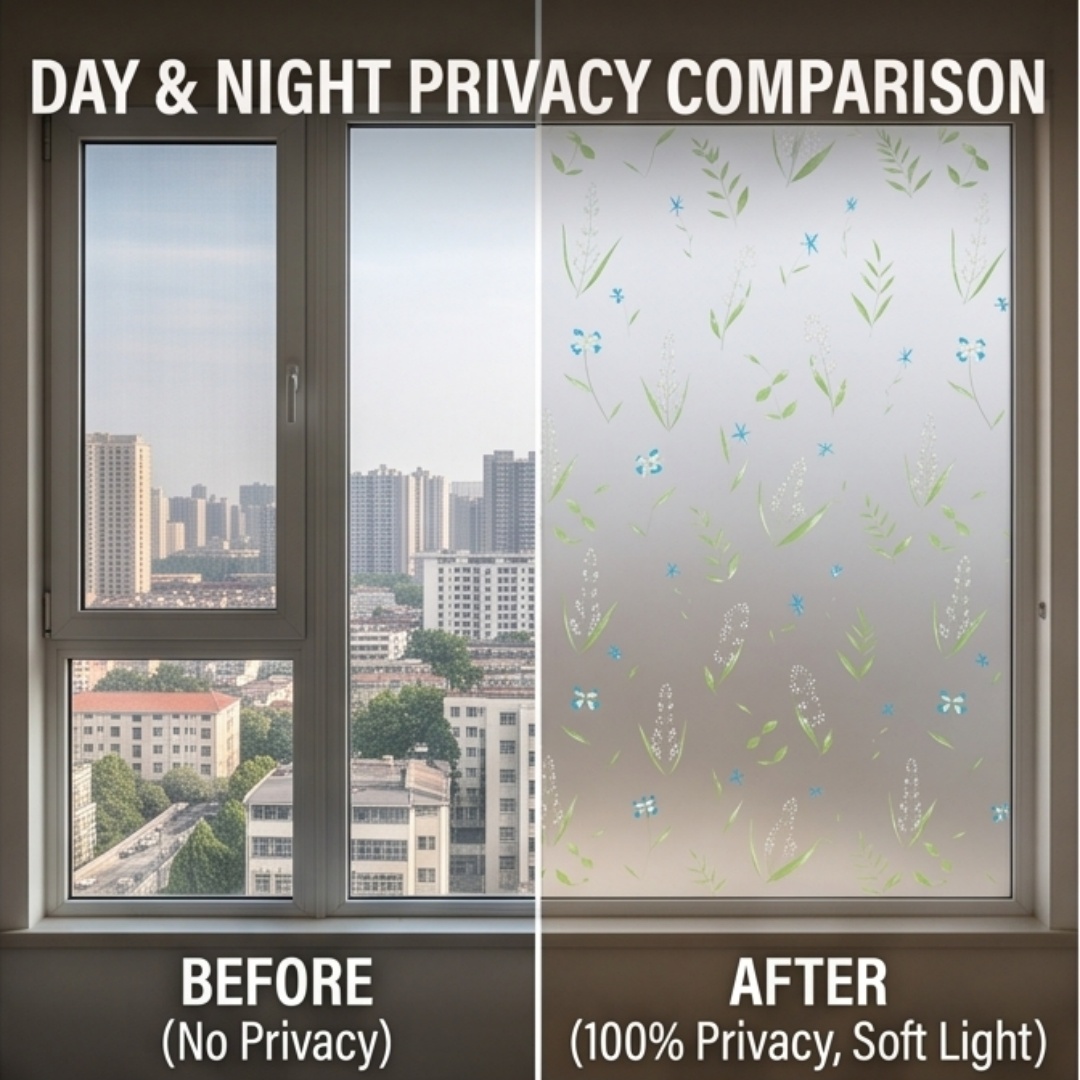 Self Adhesive Fresh Floral Lea - Home Bathroom Glass ulasan dan harga