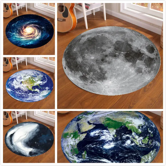 Galaxy Earth Moon Round Carpet - Home Bathroom Carpet ulasan dan harga