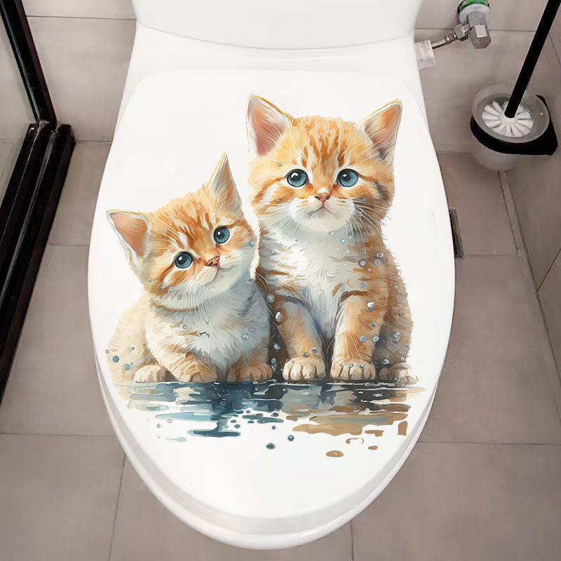 Two Cute Cats Wall Sticker Bat - Home Bathroom With Two Toilets ulasan dan harga