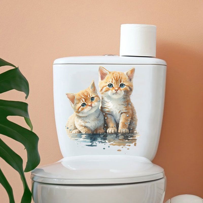 Two Cute Cats Wall Sticker Bat - Home Bathroom With Two Toilets ulasan dan harga