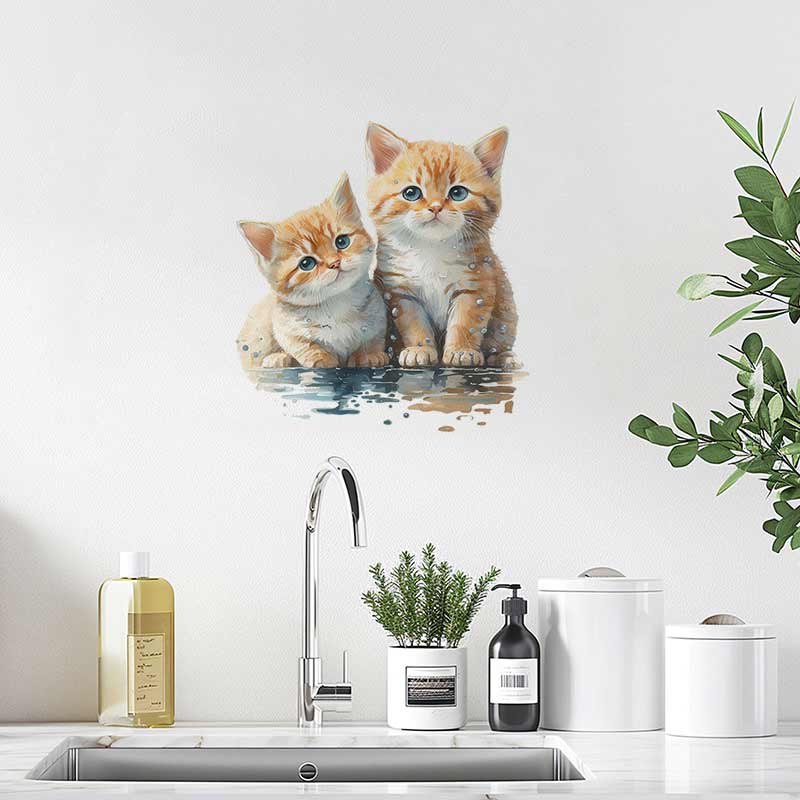 Two Cute Cats Wall Sticker Bat - Home Bathroom With Two Toilets ulasan dan harga